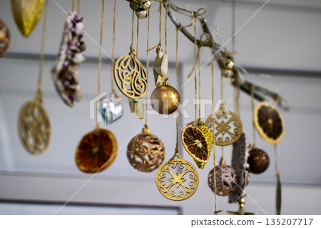 Handmade decorative pieces with dried oranges and rustic charm for interior styling Handmade decorative pieces with dried oranges and rustic charm for interior styling 135207717