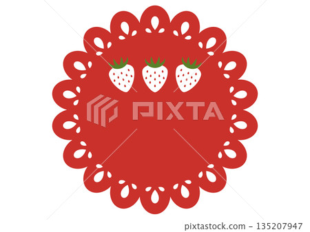 Elegant illustration of red cake paper and strawberries Elegant illustration of red cake paper and strawberries 135207947