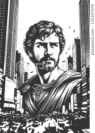 Epic hero in modern city comic style raster 135207978