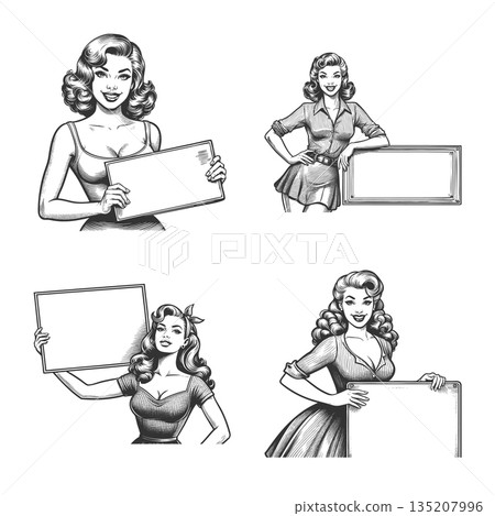 pin-up women blank signs and posters set raster pin-up women blank signs and posters set raster 135207996