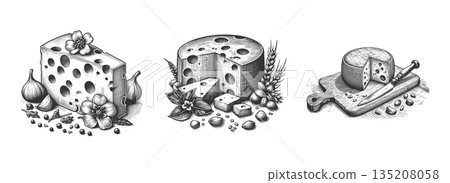cheese platter engraving set vector collection cheese platter engraving set vector collection 135208058