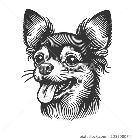 Happy chihuahua dog engraving raster illustration 135208074