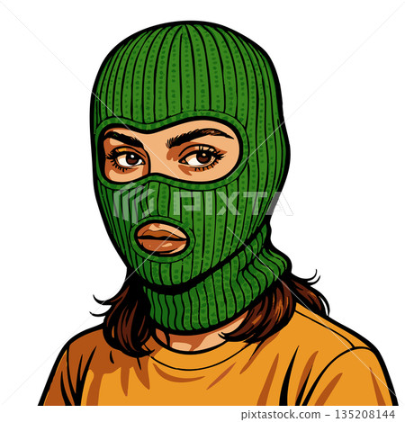 Woman in green ski mask vector illustration 135208144