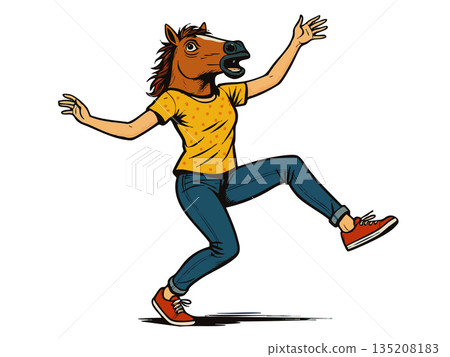 Person dancing in horse mask cartoon vector Person dancing in horse mask cartoon vector 135208183