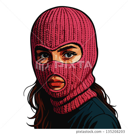 Woman in pink balaclava vector illustration Woman in pink balaclava vector illustration 135208203