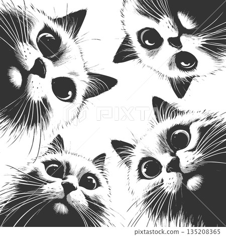 Cute Cats Looking Down raster illustration 135208365