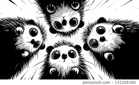 Curious Hedgehogs Staring Up engraving raster 135208380