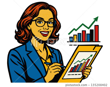 Female analyst presenting business growth chart 135208402