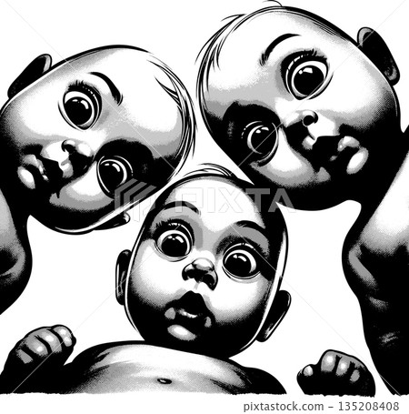 Surprised Babies Looking Down engraving raster 135208408