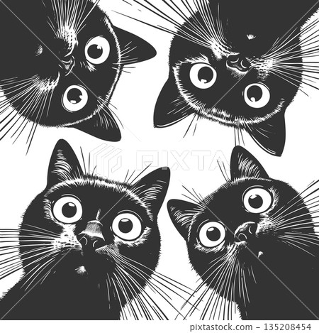 Cute Black Cats Looking Down vector illustration 135208454