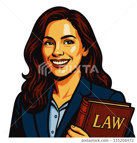 female lawyer holding law book vector illustration 135208472