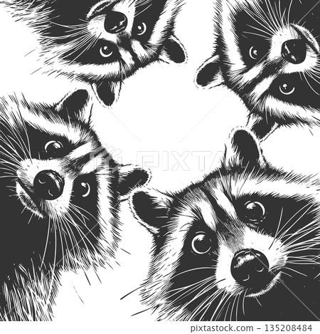 curious raccoons looking down vector 135208484
