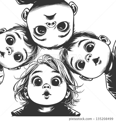 Surprised Babies Looking Down engraving vector Surprised Babies Looking Down engraving vector 135208499