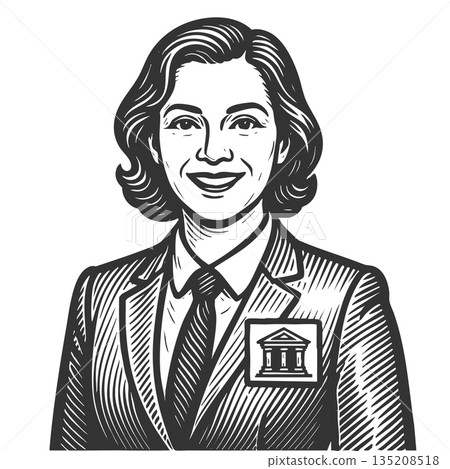 Female Government Official engraving sketch vector Female Government Official engraving sketch vector 135208518