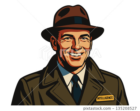 Intelligence Agent Smiling in Trench Coat vector Intelligence Agent Smiling in Trench Coat vector 135208527
