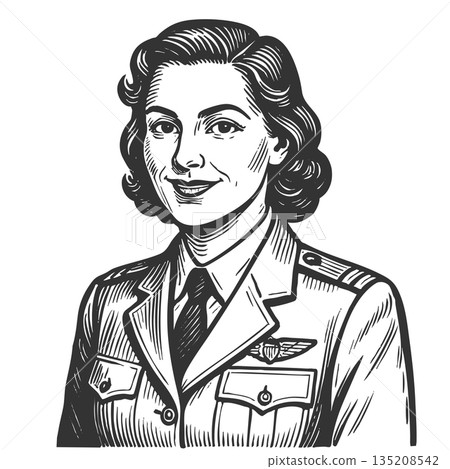 Vintage Female Air Force Officer in Uniform vector Vintage Female Air Force Officer in Uniform vector 135208542