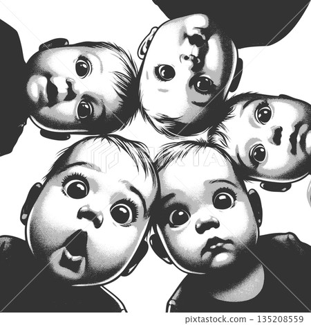 Surprised Babies Looking Down engraving raster 135208559