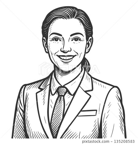 smiling female sales manager engraving raster smiling female sales manager engraving raster 135208583