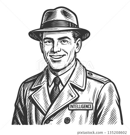 intelligence officer in trench coat and hat raster intelligence officer in trench coat and hat raster 135208602
