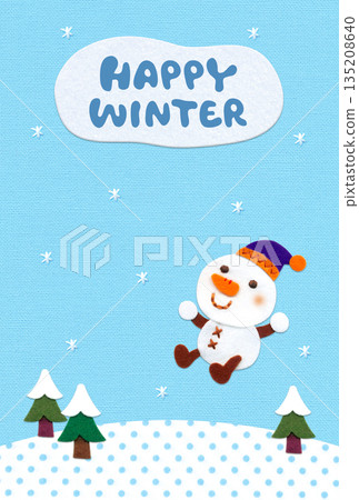 雪地及雪人貼花賀卡 / 直版，淺藍色 / 含英文標題 135208640