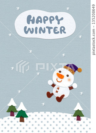 雪地和雪人貼花賀卡 / 豎版,淺灰色 / 帶英文標題 雪地和雪人貼花賀卡 / 豎版,淺灰色 / 帶英文標題 135208649