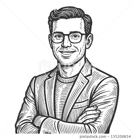 confident product manager engraving sketch vector confident product manager engraving sketch vector 135208654