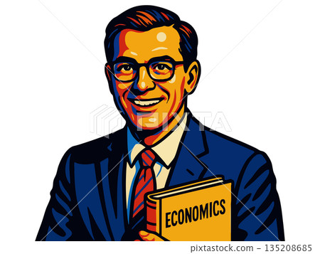 male economist with economics book vector 135208685