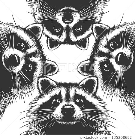 Three curious raccoons looking down vector Three curious raccoons looking down vector 135208692