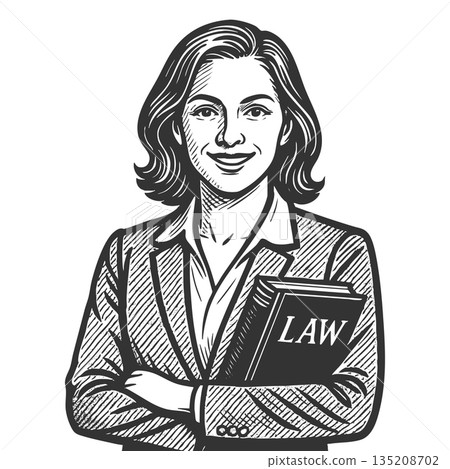 female lawyer holding law book engraving vector female lawyer holding law book engraving vector 135208702