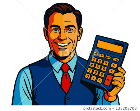 Cheerful accountant holding calculator raster Cheerful accountant holding calculator raster 135208708