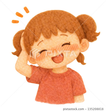 【人物】害羞女孩的毛氈風格插畫 135208818