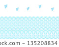 波浪和千鳥格背景插圖，日式圖案，淺藍色 135208834