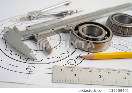 Engineering and precision tools with metal ball bering, mechanical industrial. Engineering and precision tools with metal ball bering, mechanical industrial. 135209491