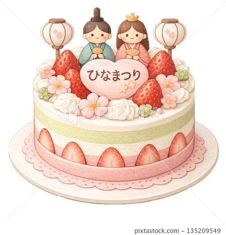 Hinamatsuri cake illustration with transparent background PNG 135209549