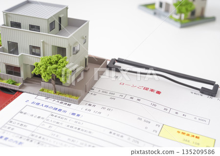 Model house and mortgage application documents Model house and mortgage application documents 135209586