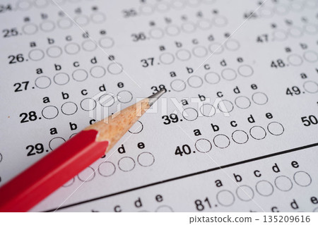 Answer sheets with pencil drawing fill to select choice, education concept. 135209616