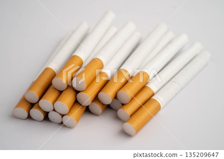 Cigarette, roll tobacco in paper with filter tube, No smoking. Cigarette, roll tobacco in paper with filter tube, No smoking. 135209647
