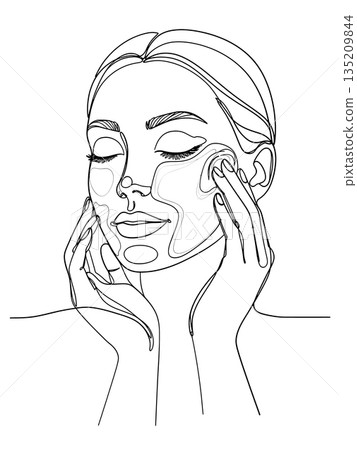 Continuous Line Art of a Woman Enjoying Skincare Routine Continuous Line Art of a Woman Enjoying Skincare Routine 135209844