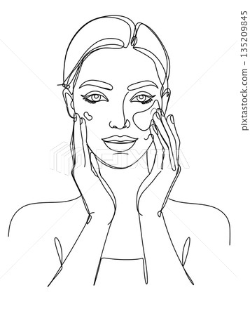 Minimalist Line Drawing of a Woman Using Facial Cream with Both Hands Minimalist Line Drawing of a Woman Using Facial Cream with Both Hands 135209845