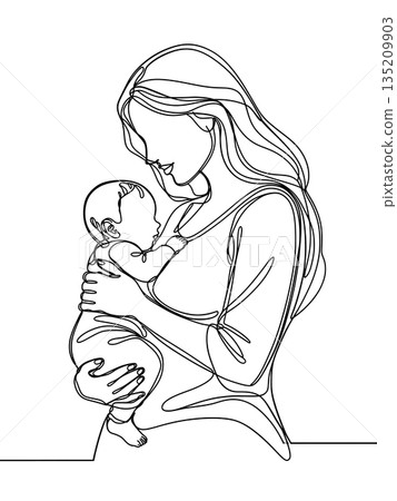 Minimalist Continuous Line Art of Motherhood and Maternity 135209903