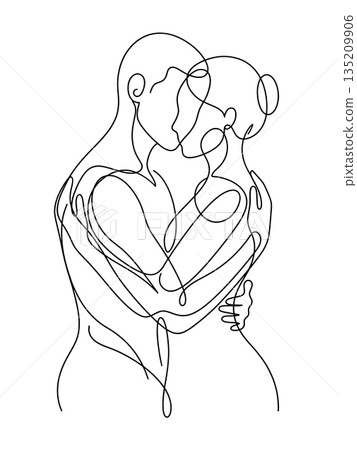Minimalist One Line Drawing of a Romantic Couple Embracing Minimalist One Line Drawing of a Romantic Couple Embracing 135209906