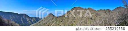 Mount Horai (Mount Horai) in the Aitaka mountain range. Panorama from Tengu no Hata Observatory. From Mount Hakamakoshi to Mount Echizen. Mount Horai (Mount Horai) in the Aitaka mountain range. Panorama from Tengu no Hata Observatory. From Mount Hakamakoshi to Mount Echizen. 135210538