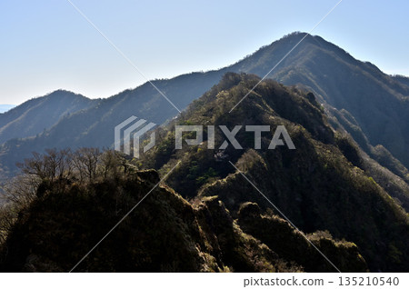 從愛塔卡山脈的蓬萊山（Mount Horai）到鋸切山（Mount Nokogiri）的山脊線，一直延伸到石井岳（Mount Ihaidake）。 135210540