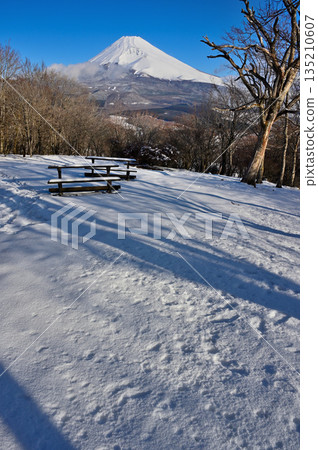 Mount Kurodake in the Ashitaka Mountains: Mount Fuji seen from the snowy peak Mount Kurodake in the Ashitaka Mountains: Mount Fuji seen from the snowy peak 135210607