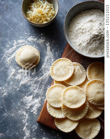 Homemade Pasta Preparation with Flour and Filling Homemade Pasta Preparation with Flour and Filling 135211015