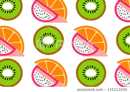 Colorful Fruit Pattern with Kiwi and Orange Slices Colorful Fruit Pattern with Kiwi and Orange Slices 135211030