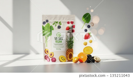 Vegan Snack Packaging with Fresh Fruits and Berries 135211043