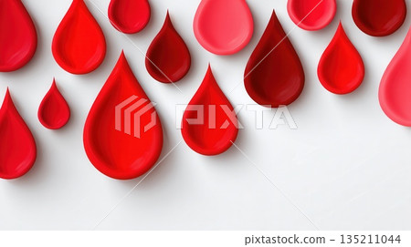 Red and Pink Drops on White Background for Creative Designs Red and Pink Drops on White Background for Creative Designs 135211044