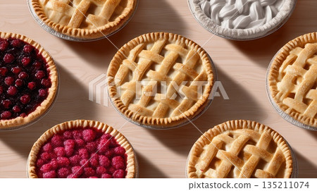 Delicious Assortment of Homemade Fruit Pies on Table Delicious Assortment of Homemade Fruit Pies on Table 135211074