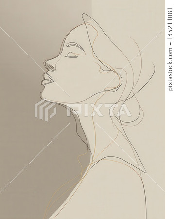 Minimalist Line Art Portrait of a Woman's Profile 135211081